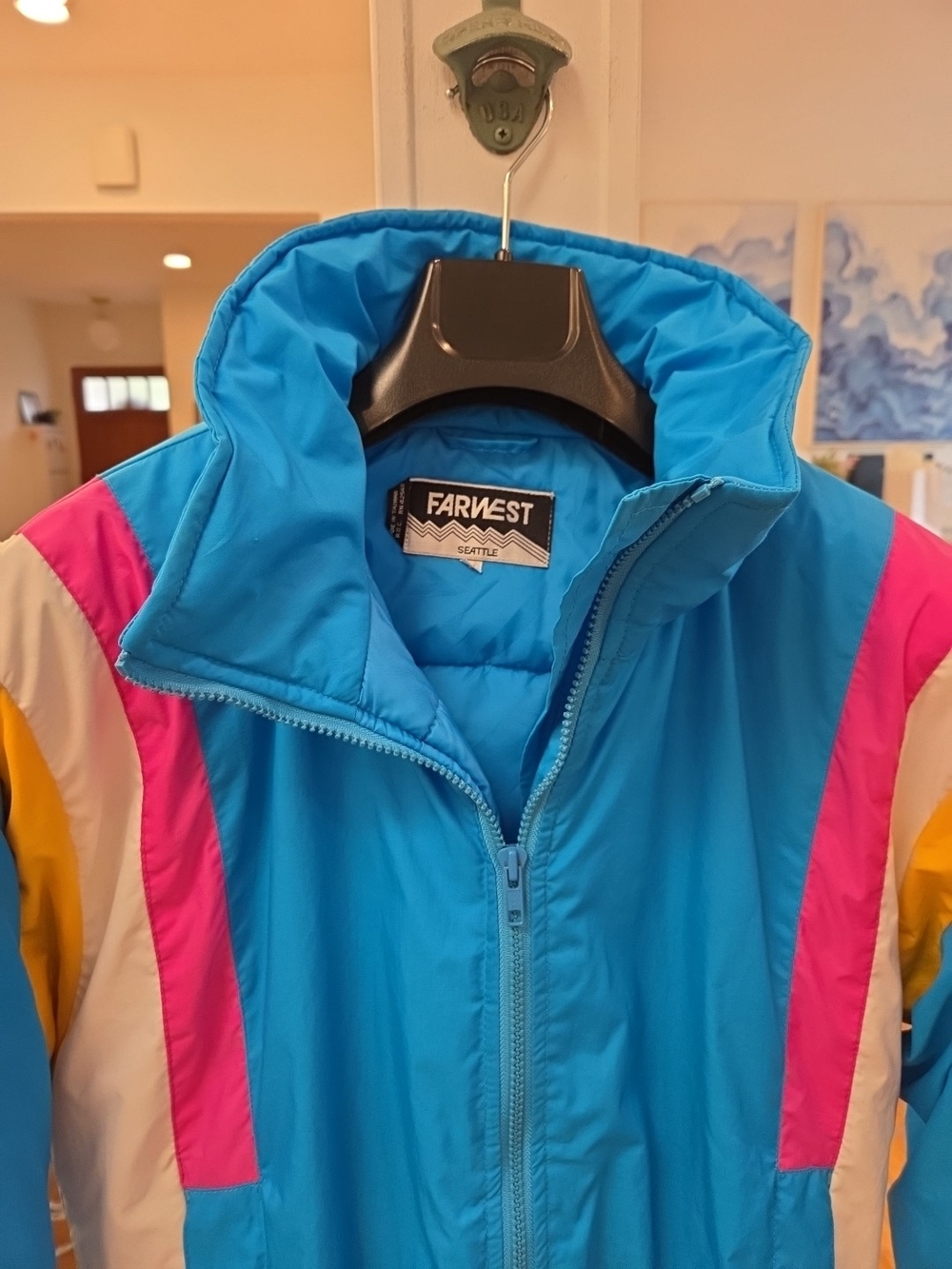 Farwest Seattle Womens Blue Colorblock Ski Jacket W/ Pink & Yellow Accents (M)
